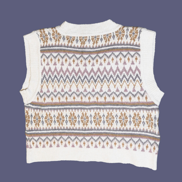 Hippie Rose Womens Medium Sweater Vest Cream Fair Isle V-Neck Sleeveless Cropped - Picture 3 of 11